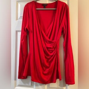 Long Tall Sally size L…Red like new! Faux wrap with ruched sides.
